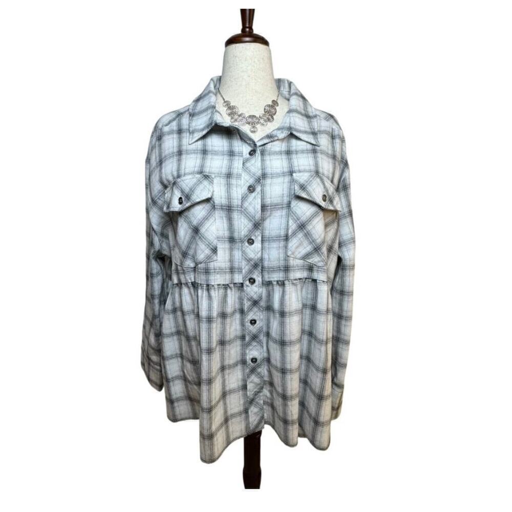 Heyson Gray/White Plaid Oversized Babydoll Top - Size 1X